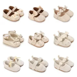 Newborn Apricot Soft and Sweet Princess Shoes for 0-1 Year Old Girl with Bow and Adhesive Sole Outdoor Anti slip Walking Shoes