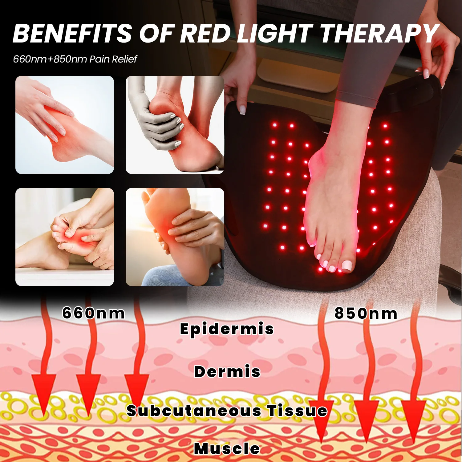 Hersteller 660 nm 850 nm tragbare flexible Fußpantoffeln Ausrüstung Gerät Stiefel Puls Rote Infrarot-Lichttherapie
