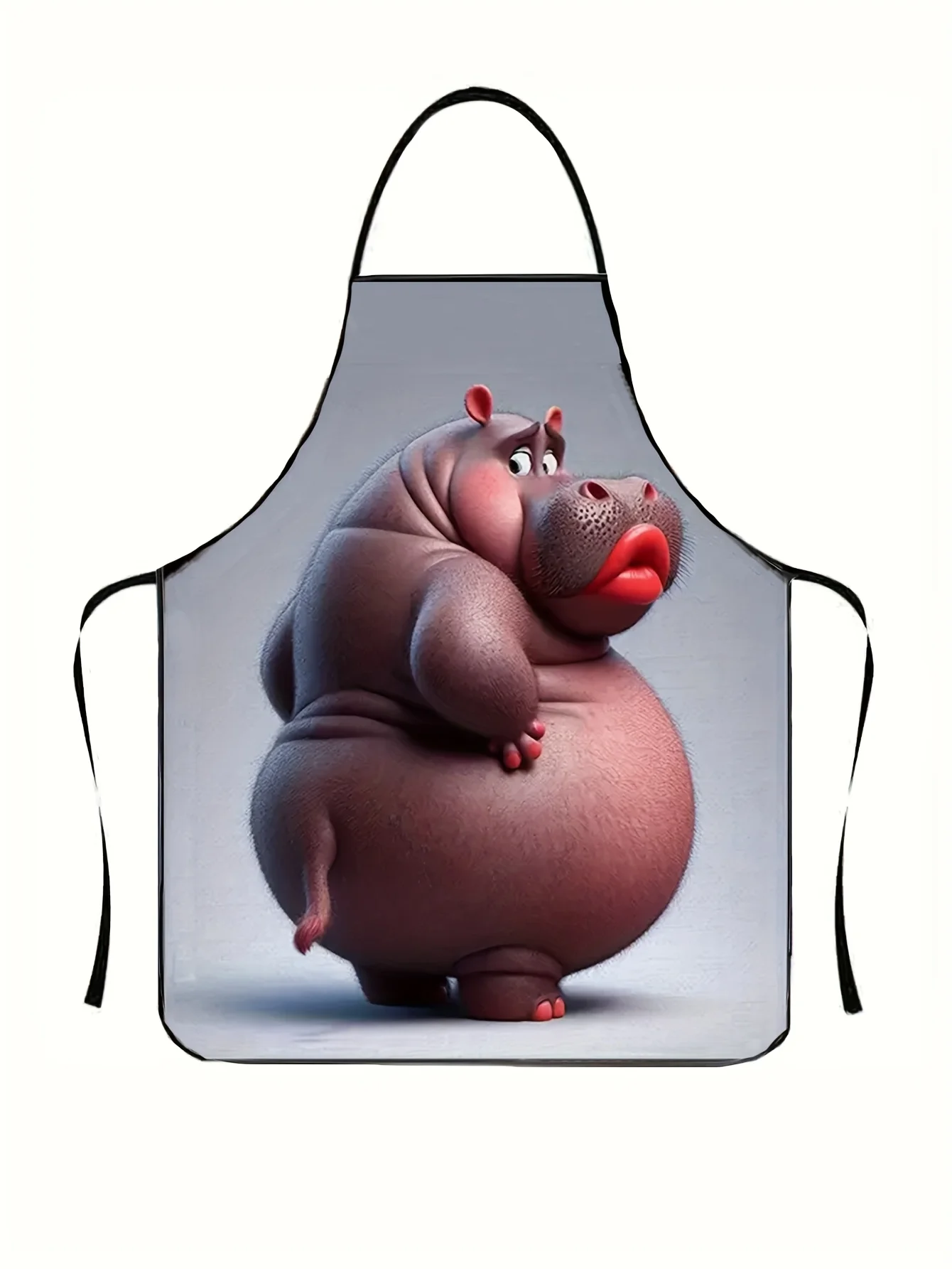 Funny Cartoon Hippo Apron - Loose Fit Unisex Kitchen Apron with Back Tie Durable Fabric for Cooking, Baking & Grilling