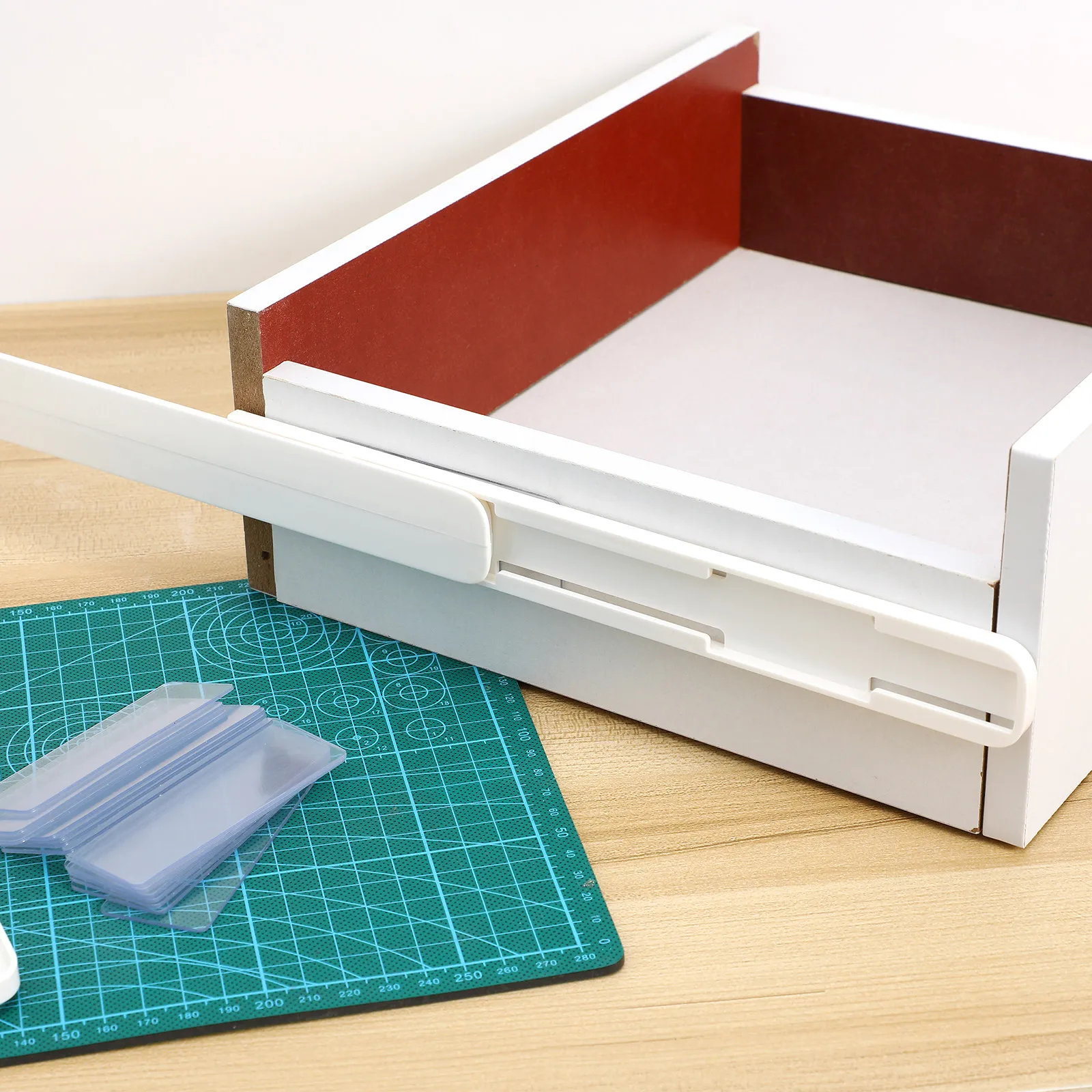 4Pcs Sturdy Drawer Track Guides Heavy-Duty Self-Adhesive Slides for Cabinets Cupboards Lockers Containers Storage