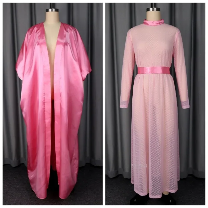 

Женский комплект из двух предметов кафтан-бубу макси-платье с кружевной накидкой, свободная африканская одежда для осенних мероприятий, новая мода