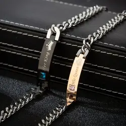 Black Rose Gold Color Blank King Queen Stainlees Steel Couple Bracelet Marching Jewelry Gift for Valentine's Day Wholesale