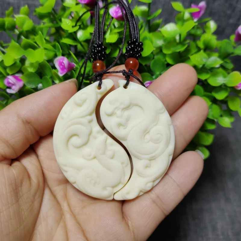 All-Match Ivory Nut Carved Pendant Men's and Women's Dragon and Phoenix Style Necklace Couple's Prosperity Brought by the Dragon