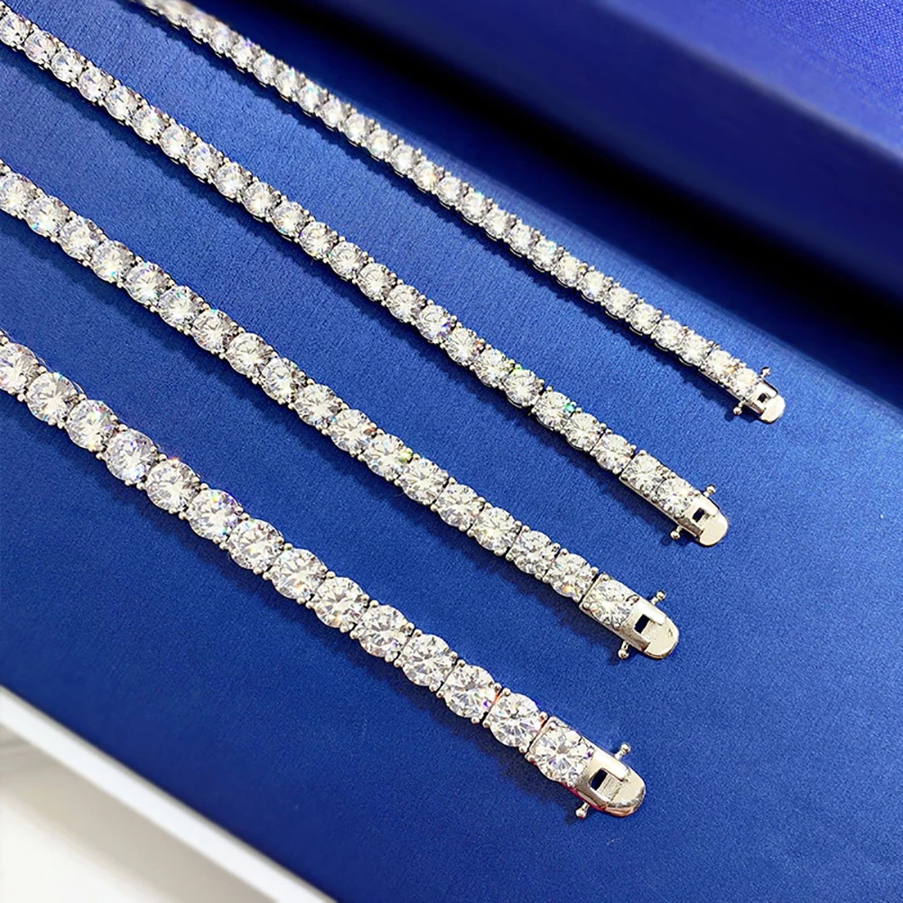 Luxury 100% 925 Sterling Silver 4-5-6-7mm High Carbon Diamond Tennis Bracelet for Women Party Fine Jewelry Birthday Gift 16-19cm
