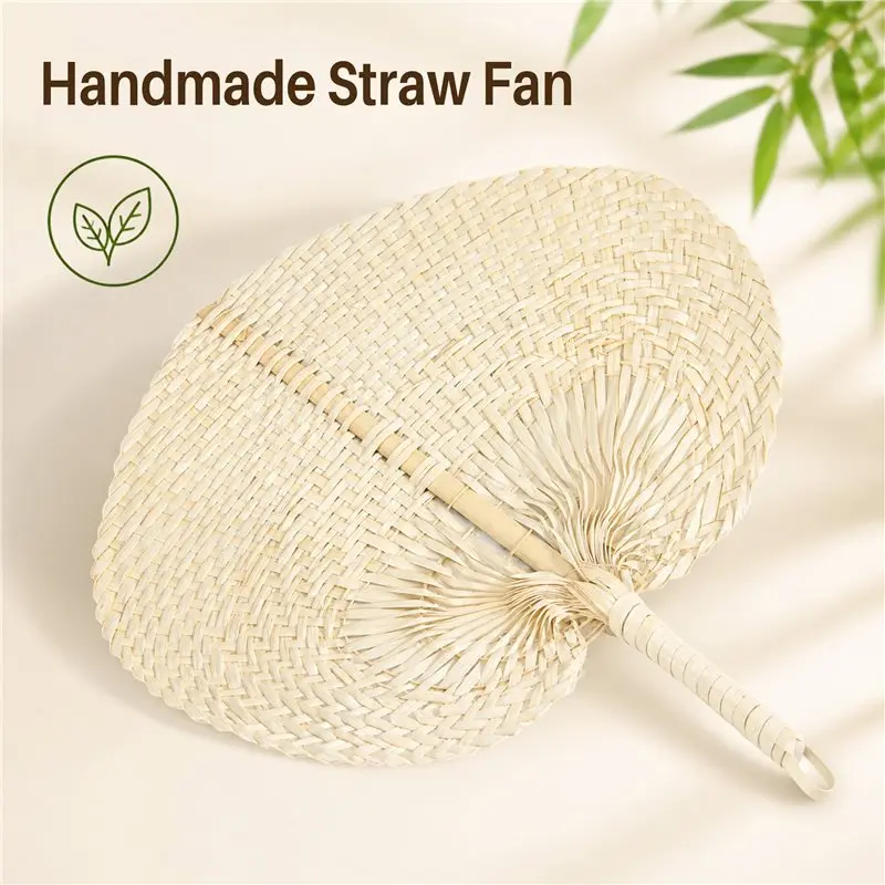 ABMS-Natural Handmade Straw Fan Hand-Woven Palm Leaf Hand Woven Summer Cooling Mosquito Repellent Hand Fans Farmhouse Decor