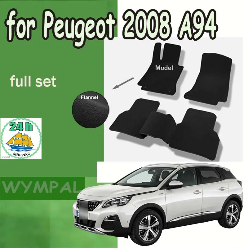 

Фланелевые автомобильные коврики для Peugeot 2008 A94 2014~2019, противоскользящие накладки на пол, ковровые покрытия, наклейки-накладки на коврики