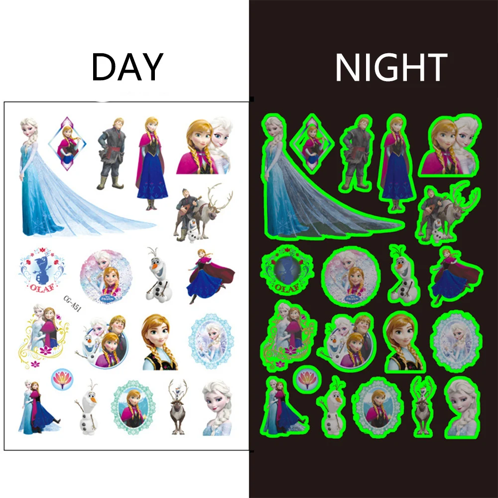 Disney Frozen Elsa Lichtgevende Stickers Waterdichte Tijdelijke Tattoo Voor Meisjes Verjaardagscadeau Arm Gezicht Body Art Nep Tattoo Flash Speelgoed