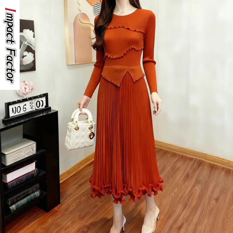 

Miyake Africa, свободное 2022, осенне-зимнее женское модное однотонное облегающее универсальное платье из двух частей со складками, женское