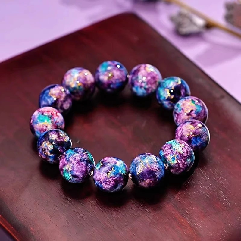 

Chinese Lacquer Bracelet Handmade Women‘s Bracelet Mala Beads Purple Gemstone Buddhist Jewelry