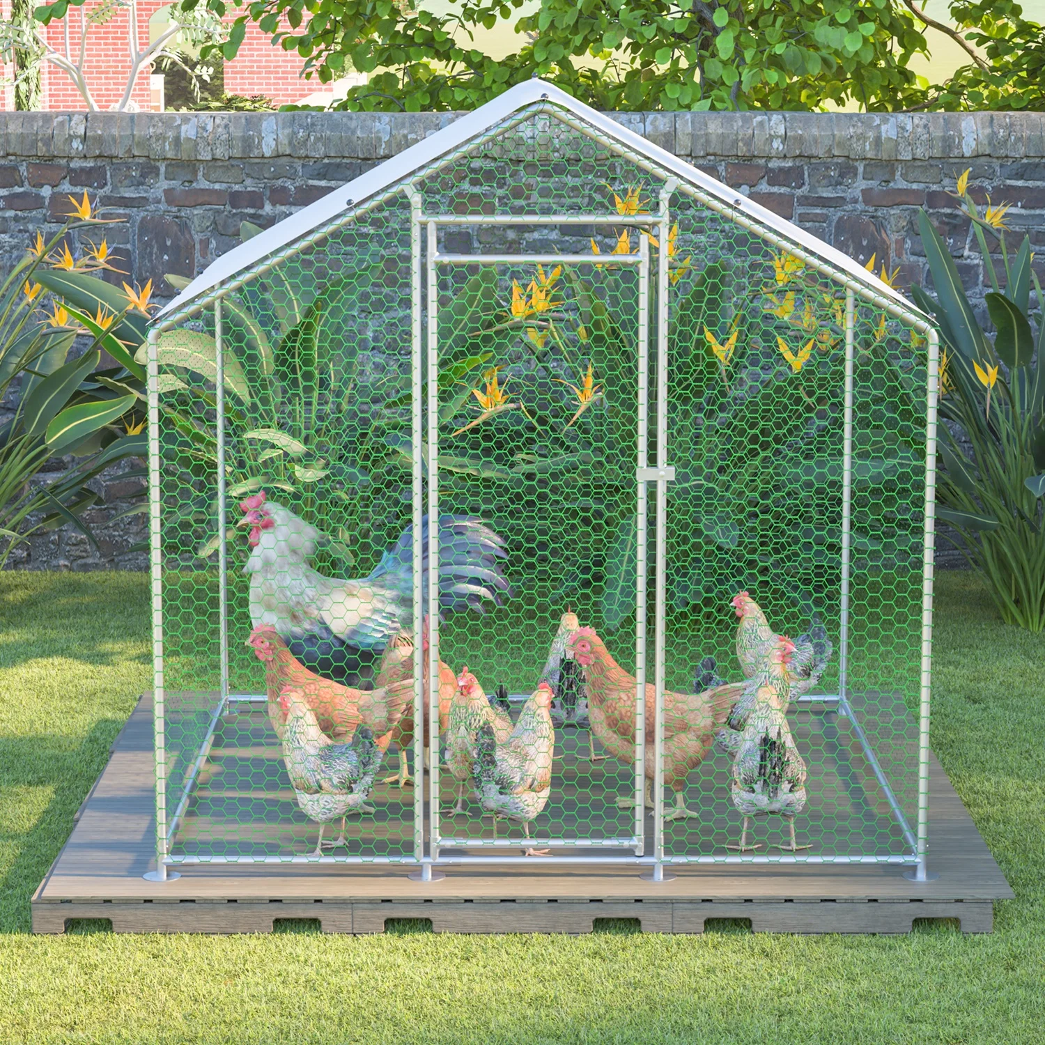 Poulailler 2x2x2m avec verrou de sécurité, toile PE imperméable, crochet de fixation en métal pour poulets, lapins, canards, poules
