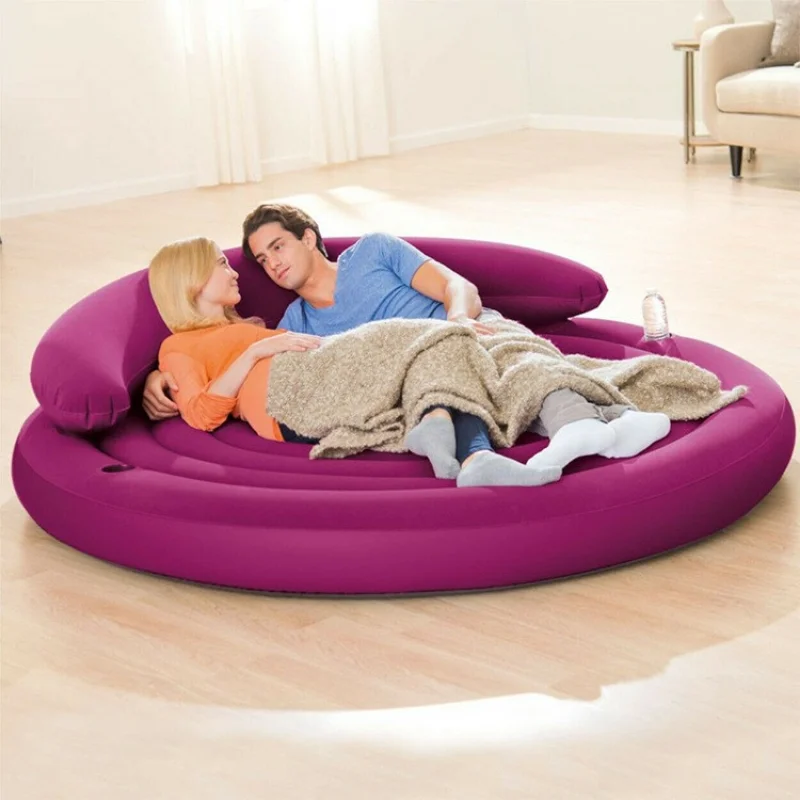 Fahion Round Double Folding Inflatable Sofa Bed Single Lazy Sofa Cushion Bed Increase Creative Home bearing 270kg