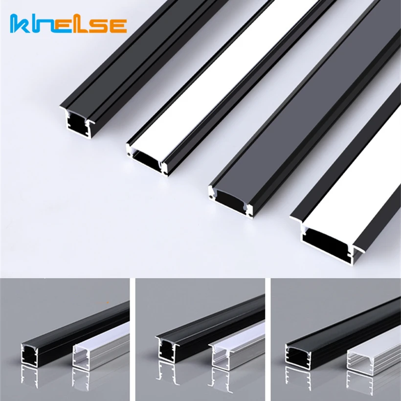 0.5m U/W Style LED Aluminum Profile Black Silver Channel Holder PC Cover Bar Lamp For Cabinet Closet Decor Linear Strip Light