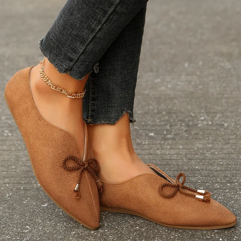 

Women Shoes Shallow Pointed Toe Solid Bow Single Shoe Flat Bottomed Casual Slip on Comfort All Match Lazy Shoes Woman Sneakers