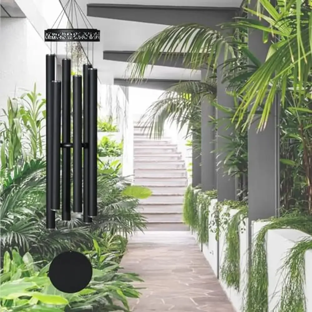 

Large Wind Chimes Outdoor Patio Deep Tone Aluminum Tubes Tuned B Pentatonic Scale Matte Black Finish Memorial & Sympathy Gift