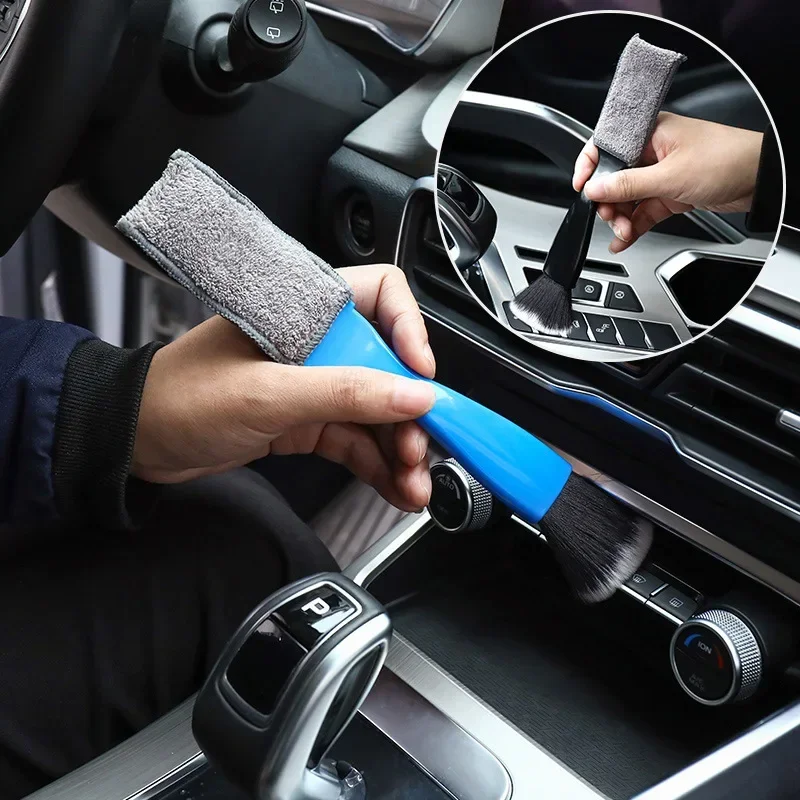 Cepillo de limpieza de coche, limpiador de detalles de doble cara para Panel de aire acondicionado, herramientas de lavado automático, 2 uds.