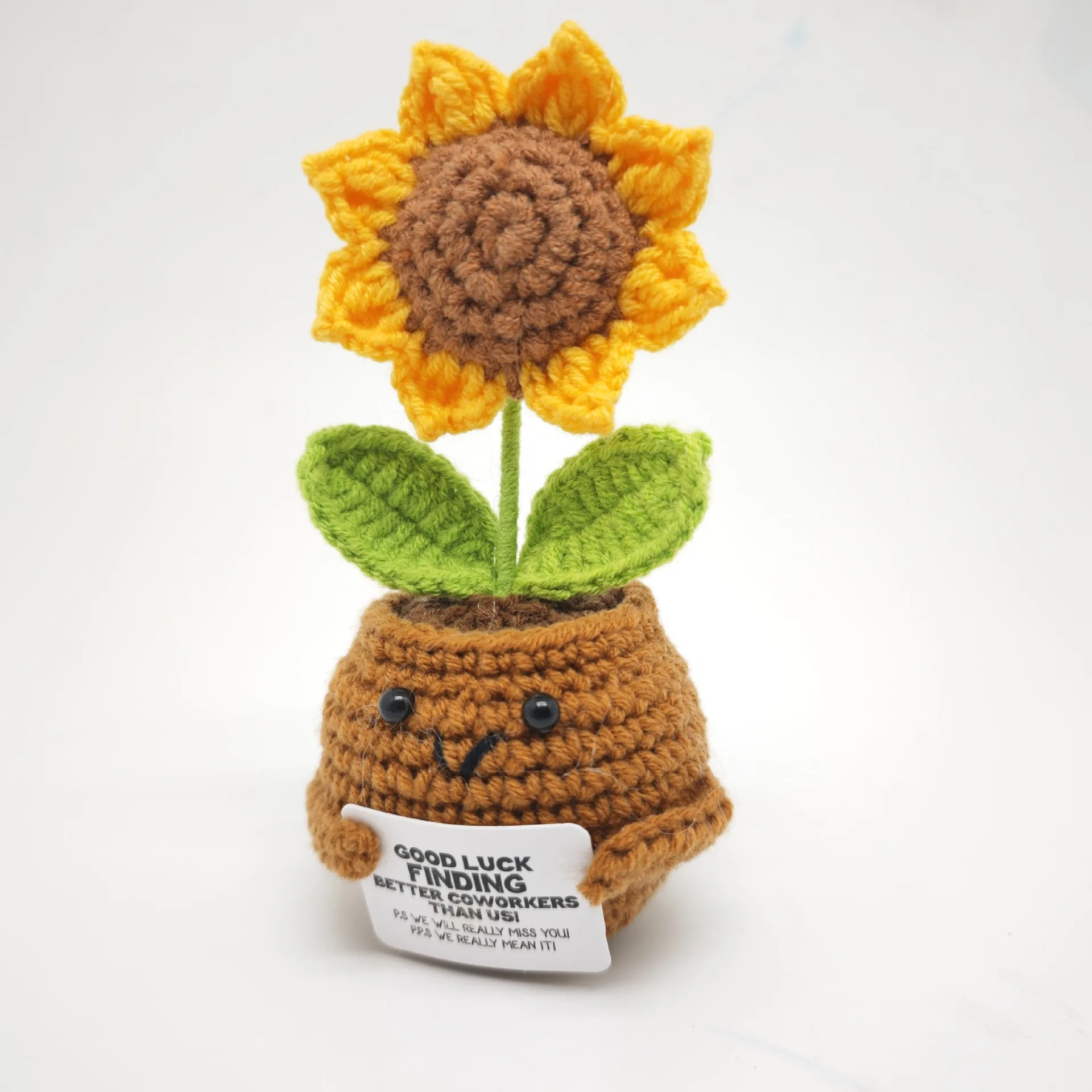 Crochet Flowers Artificial Tulip Potted Finished Hand Woven Plants Knitted Sunflower Wedding Gift for Guests Home Decoration