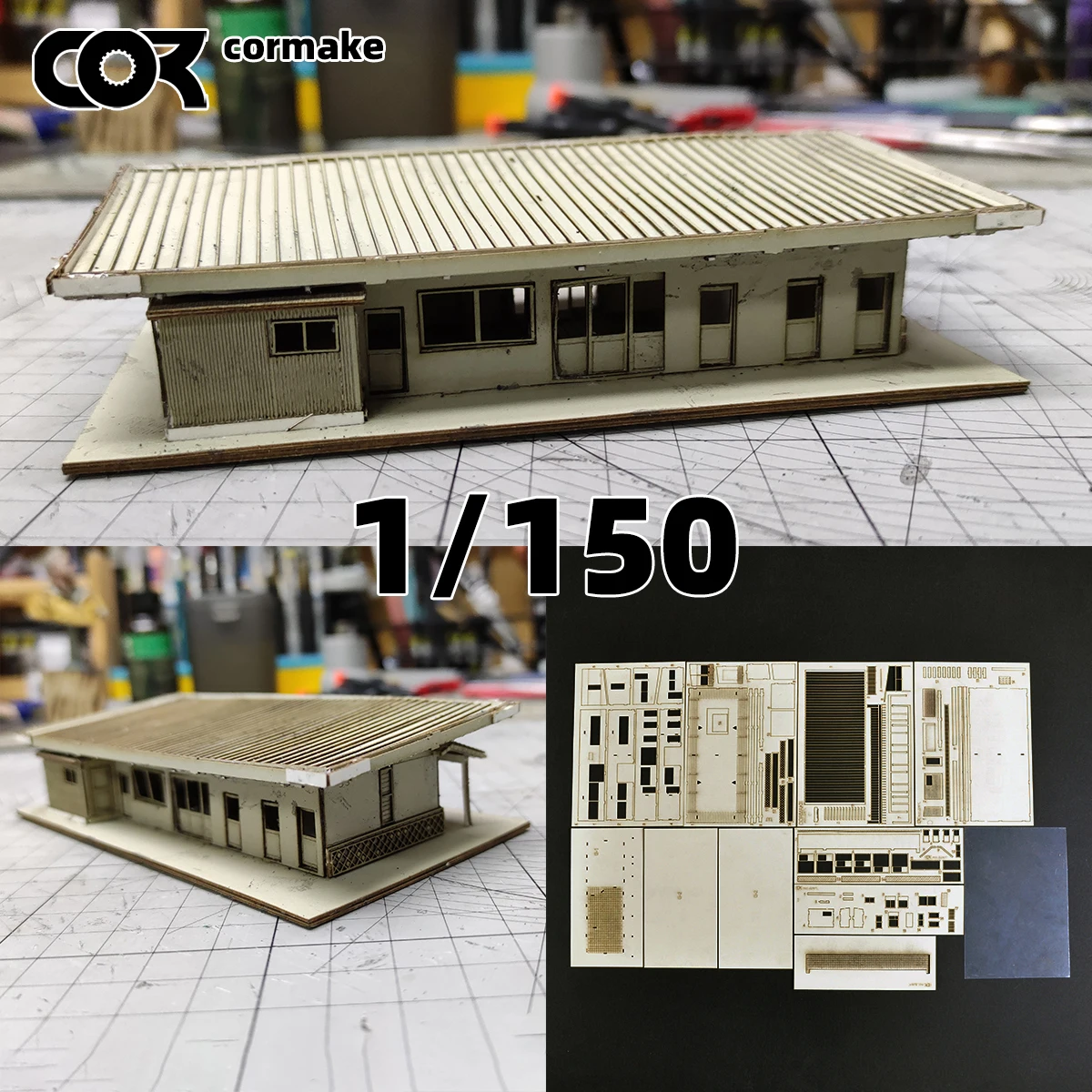 Maqueta arquitectónica de ensamblaje, mesa de arena, parada de autobús, bungalow, estación de tren, oficina de billetes, diorama, kit de maqueta a escala 1/150