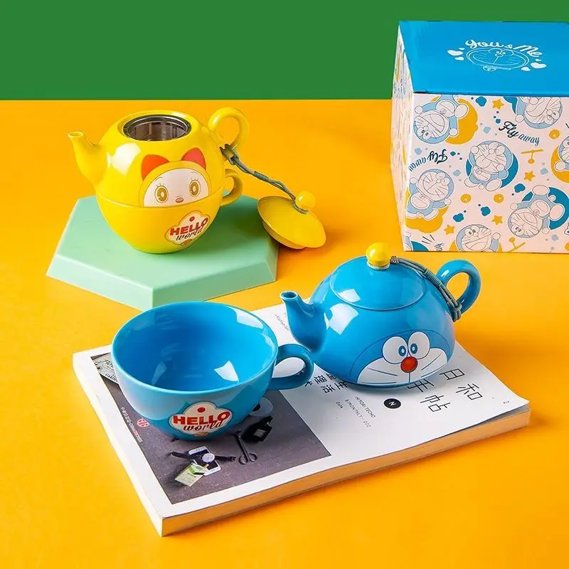

Doraemon Bubble Teapot Ceramic Single Pot With Filter Tea Set Personality One Pot One Cup Single Small Set Birthday Gift Kawaii