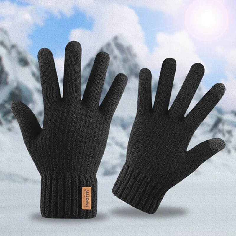 Guantes de invierno para hombre y mujer, manoplas cálidas con pantalla táctil, dedos completos de punto grueso, guantes de muñeca cortos, calentador de manos, Navidad, otoño