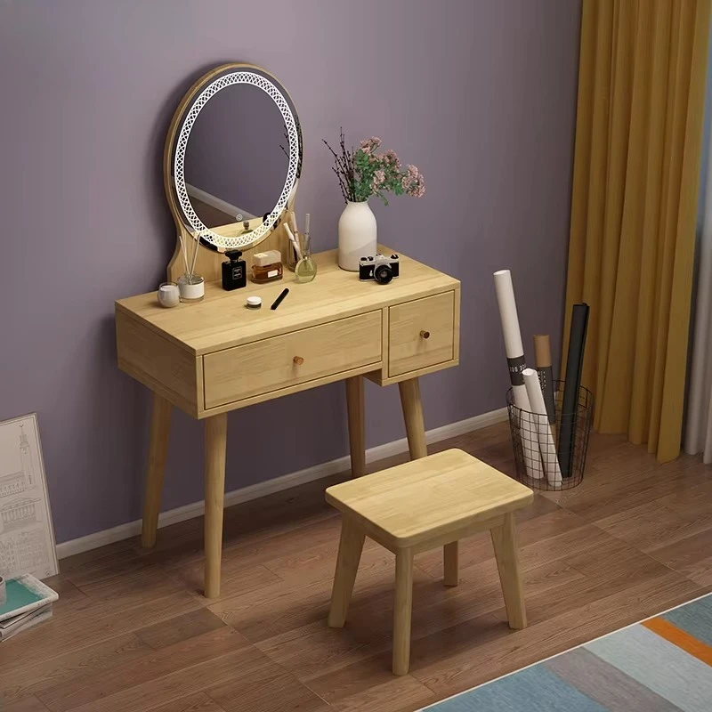 #2025 Nordic Beautiful Modern Home Bedroom Furniture Drawer Organiser Wooden Makeup Vanity Dressing Table Set with Mirror