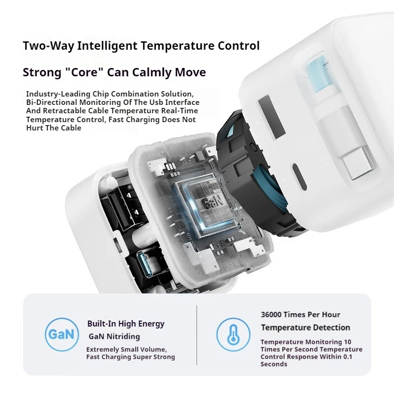 CUKTECH CP6 GaN Charger 65W Quick Charging 4.0 3.0 Type C PD Fast Charger With 0.7m Data Cable For iPhone 16 Pro Max Huawei