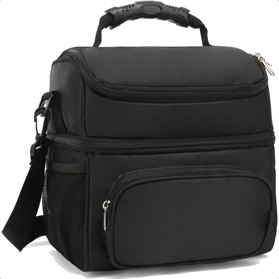 

FlowFly Double Layer Cooler Insulated Lunch Bag Adult Lunch Box Large Tote Bag for Men Women With Adjustable Strap Front Pocket