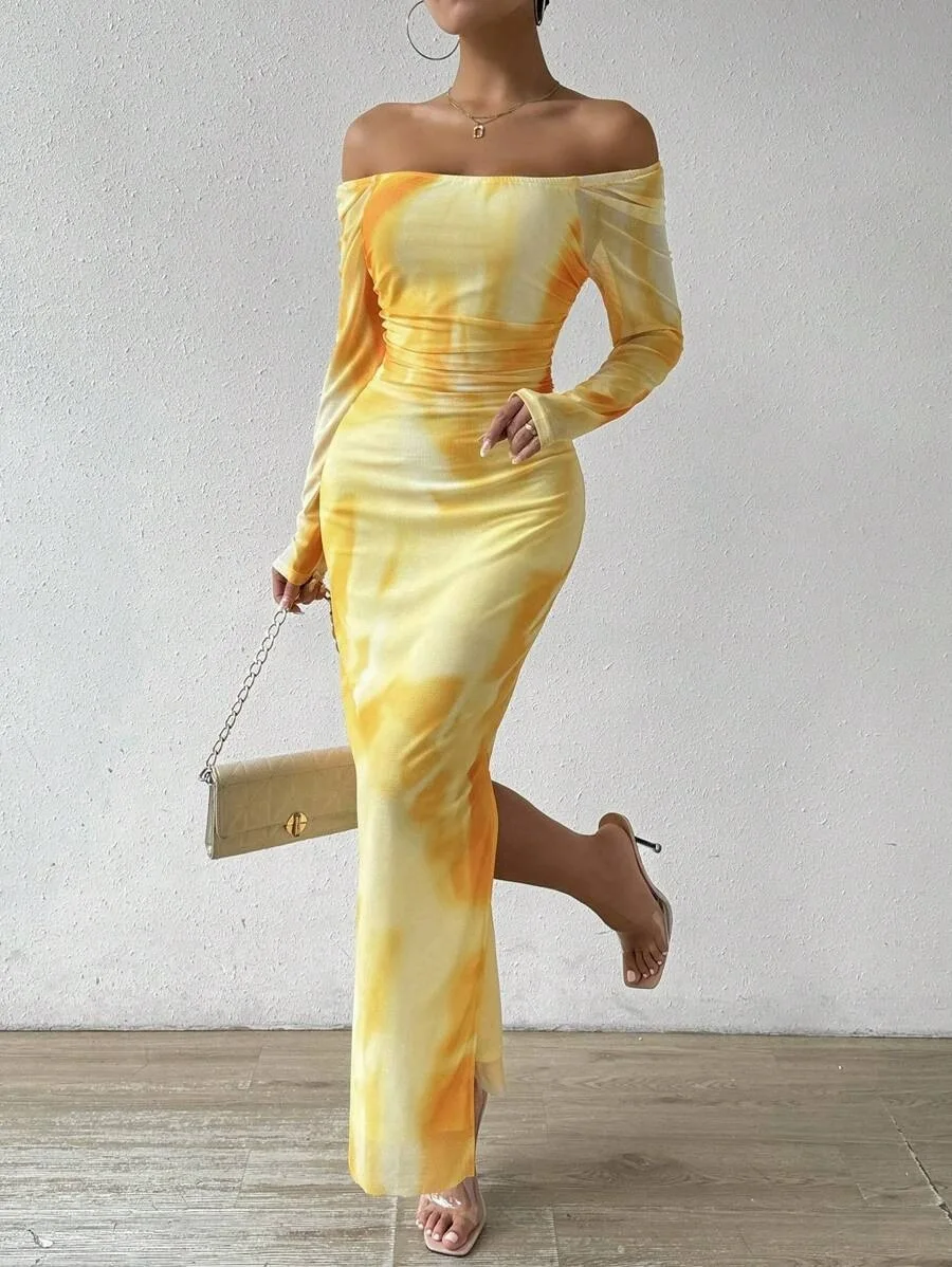 Robes femmes robe retour automne Satin paillettes strass col rond queue Maxi fête d'anniversaire douce-four fille urbain quotidien