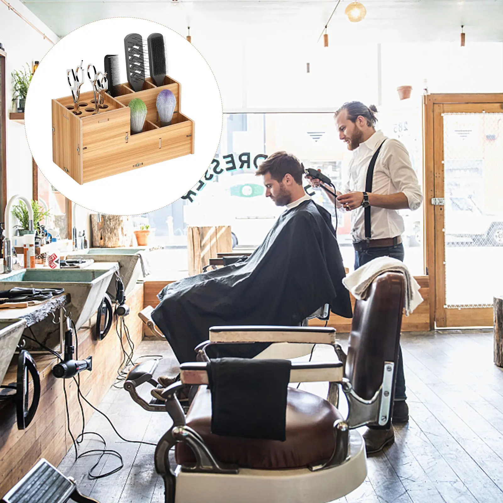 

Sturdy Wooden Hairdressing Tool Box Hairstyling Scissors Stand Comb Storage Case Salon Barbershop Organizer Lightweight Desktop