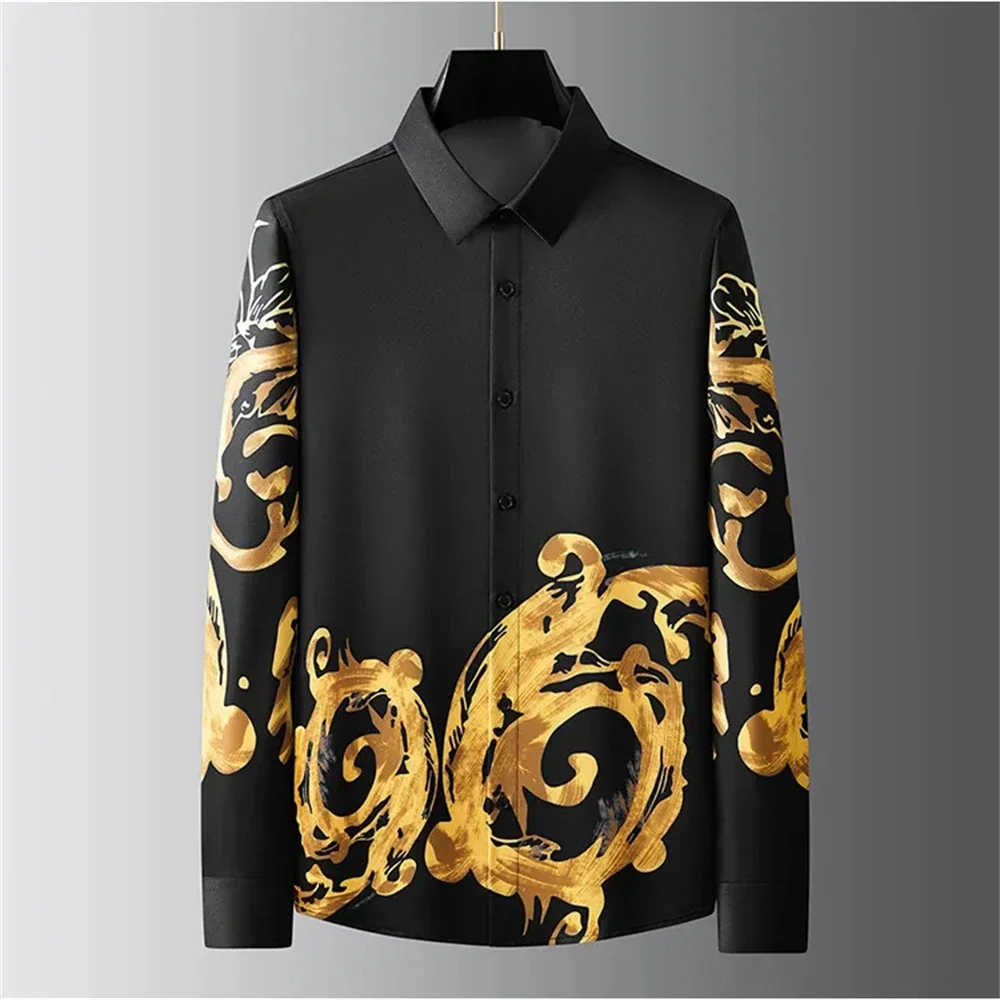 Luxury printed shirts for men long-sleeved casual shirts for fashionable street high-end larger size men's clothing fast deliver
