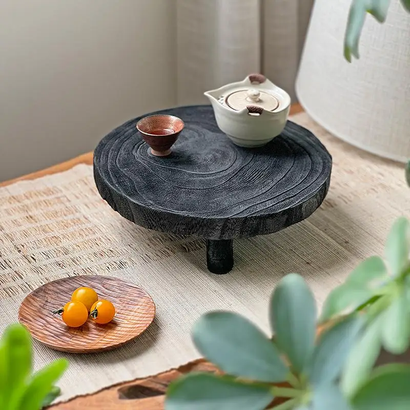 

Wabi-Sabi Wooden Tray Table Japanese Zen Tea Serving Board Balcony Tatami Mini Tea Table Black Minimalist Decorative Plates