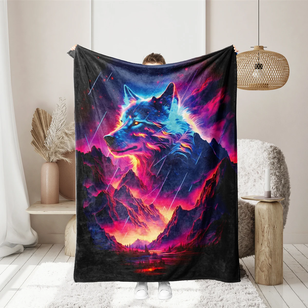 1PC Wolf Themed Series Blanket,Super Soft for  Sofa, Nap Throw Blanket Lightweight All Seasons Bedroom Decor Bedding For Travel