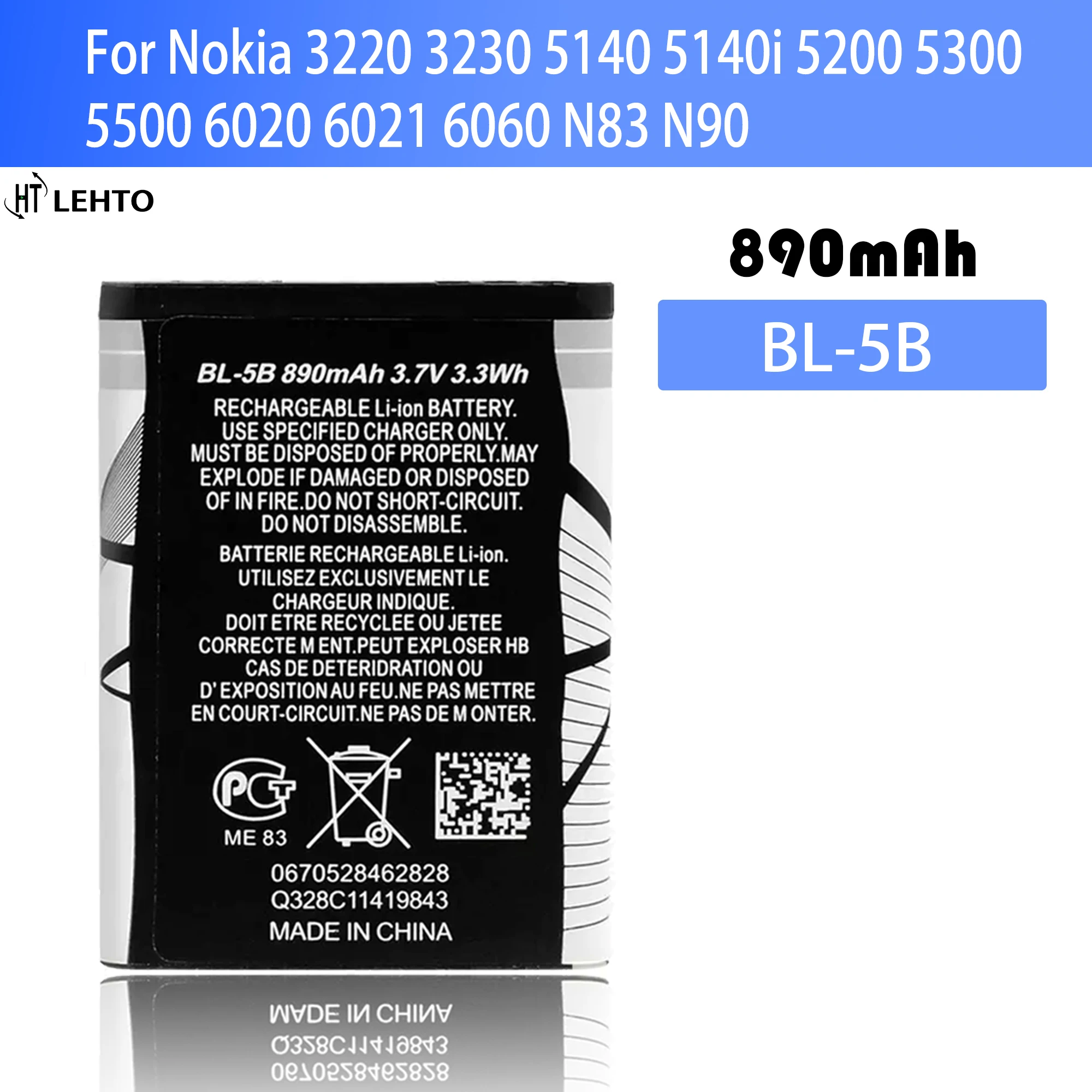 

New 100% Original BL-5B BL5B Battery For Nokia 3220 3230 5140 5140i 5200 5300 5500 6020 6021 6060 N83 N90 phone Batteries Bateri