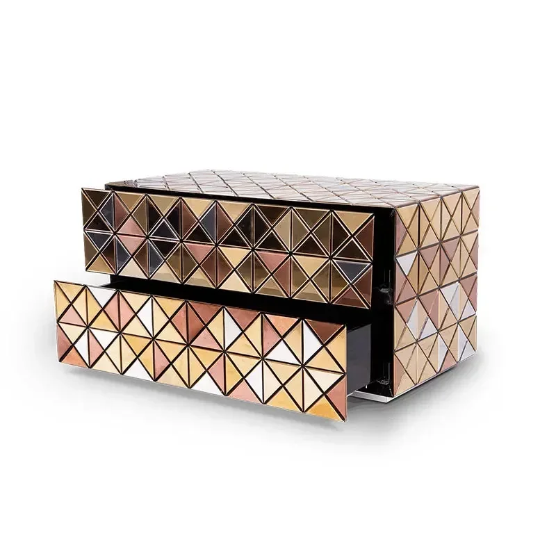 

Bedroom light luxury high-end art painted bedside table designer villa home master bedroom solid wood bedside storage cabinet