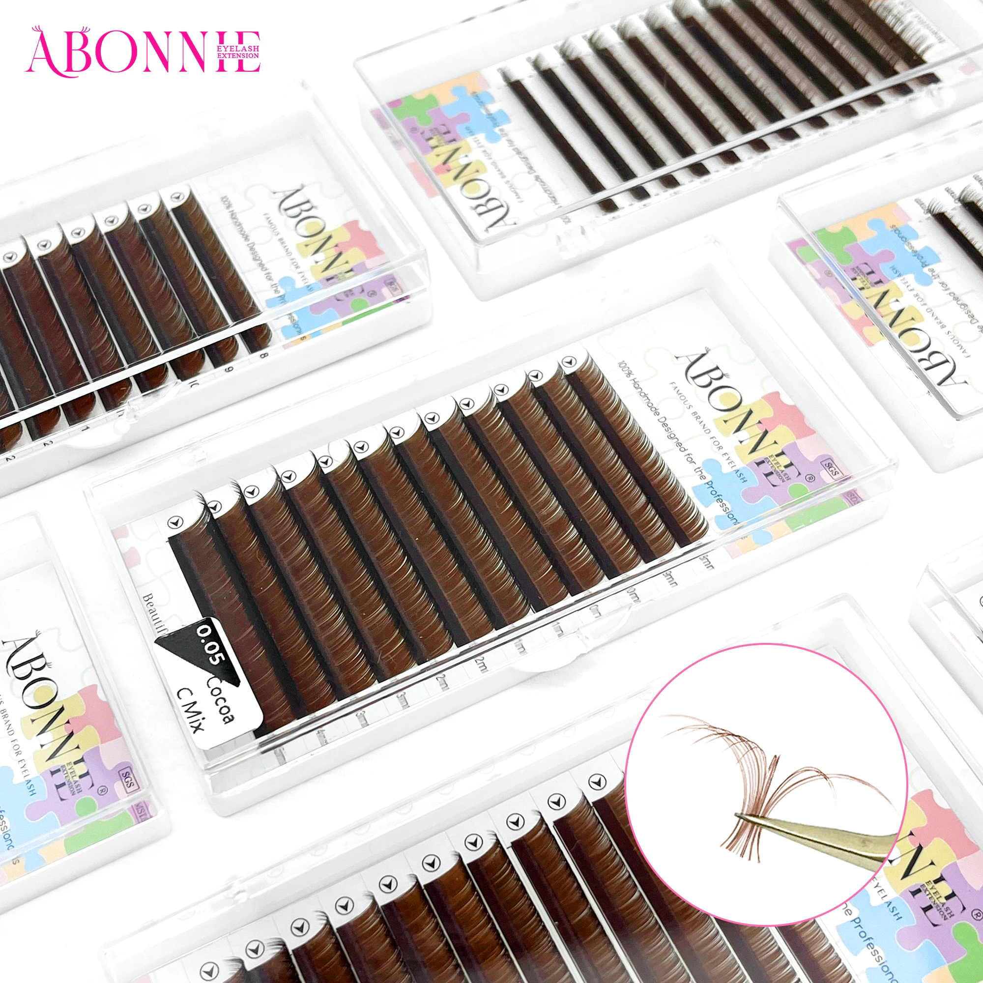 Abonnie Cocoa Brown Eyelash Extension C CC D Mink Individual Colorful Lashes High Quality Brown Color Natural Soft Eyelashes