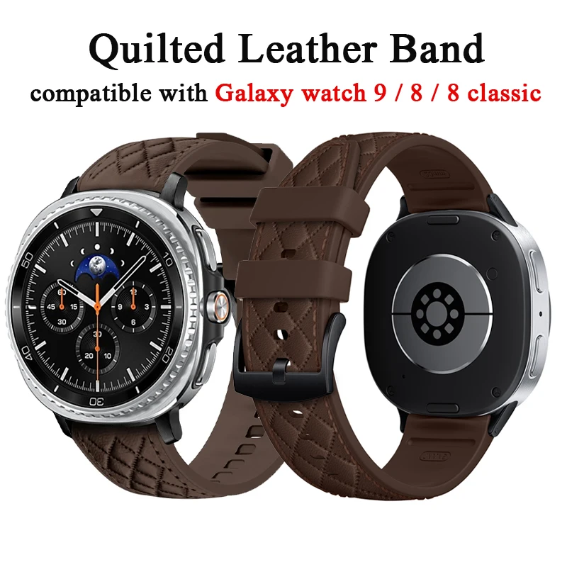 Quilted Leather Band For Samsung Watch 8/9 40mm 44mm Wrist Replacement Belt Bracelet Correa Galaxy Watch 8 classic 46mm Strap