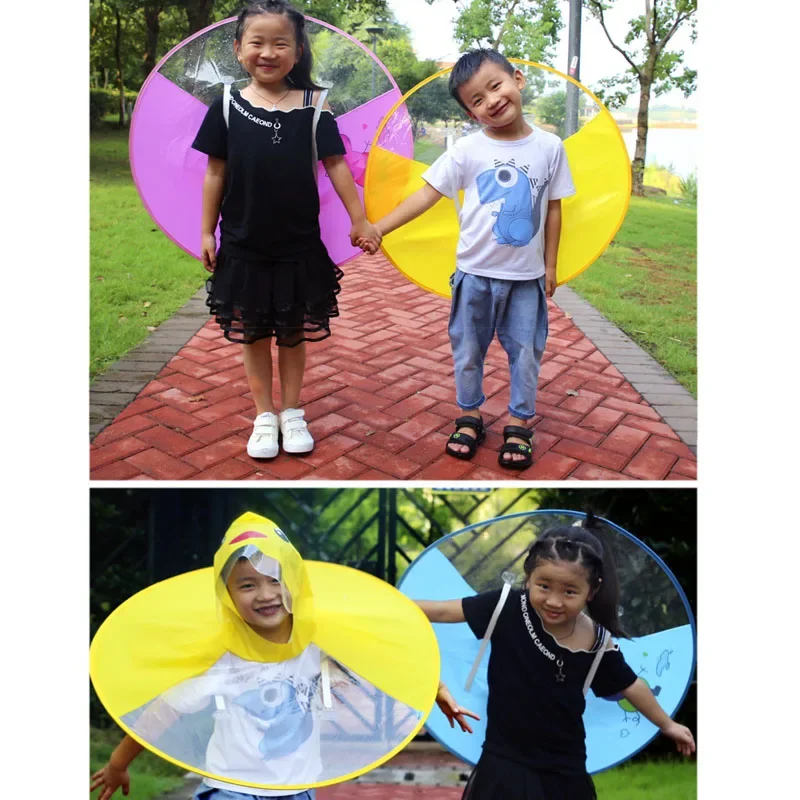 Cute Kids Raincoat Cartoon Duck Children Rain Poncho UFO Shape Kids Rain Coat Outdoor Boy Girl Rain Jacket Windbreaker Umbrella