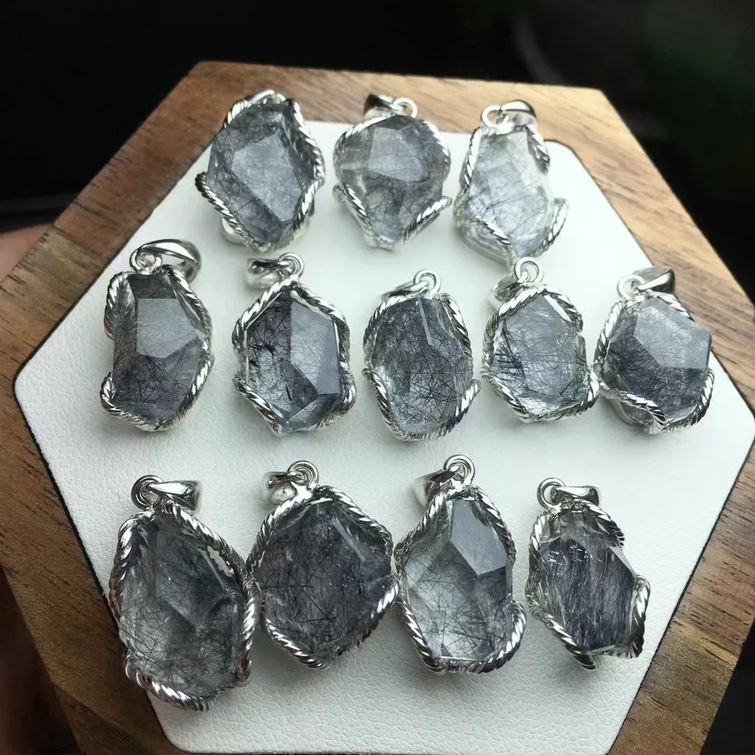 

Unit One Piece 925 Silver Buckle With High Quality Natural Rutilated Quartz Crystal Healing Free Form Pendant