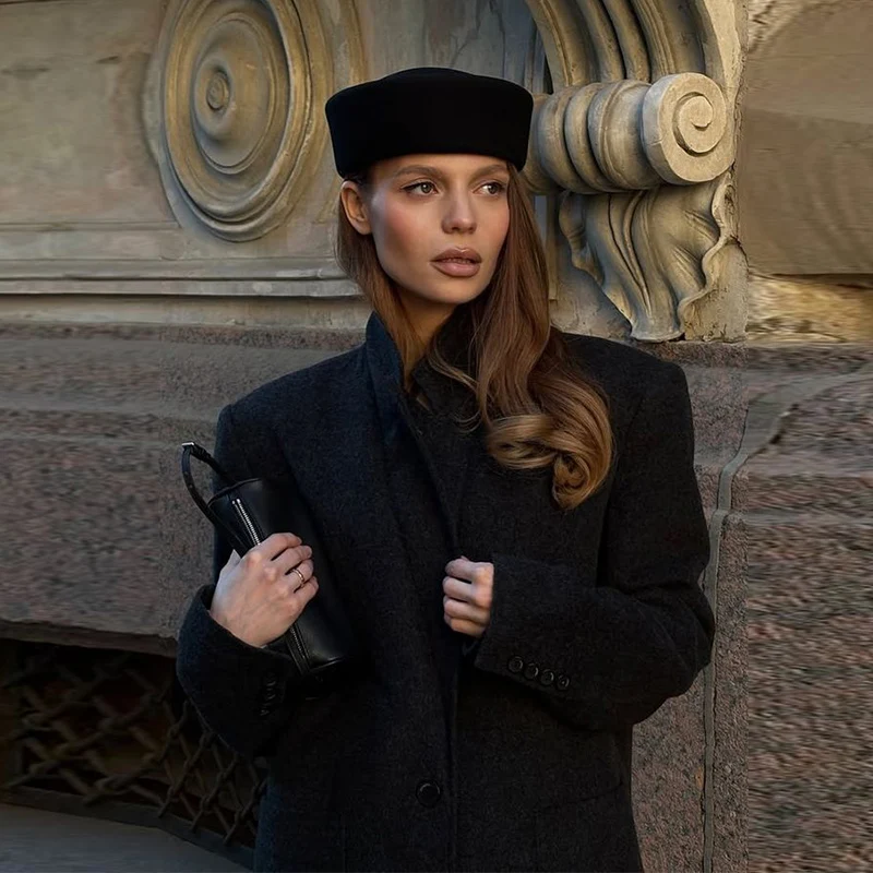 Wool Hepburn Style Hat French Luxury Elegant Bucket Hat New Fashion Ladies Black Hat Video Picture Shooting Clothing Accessories