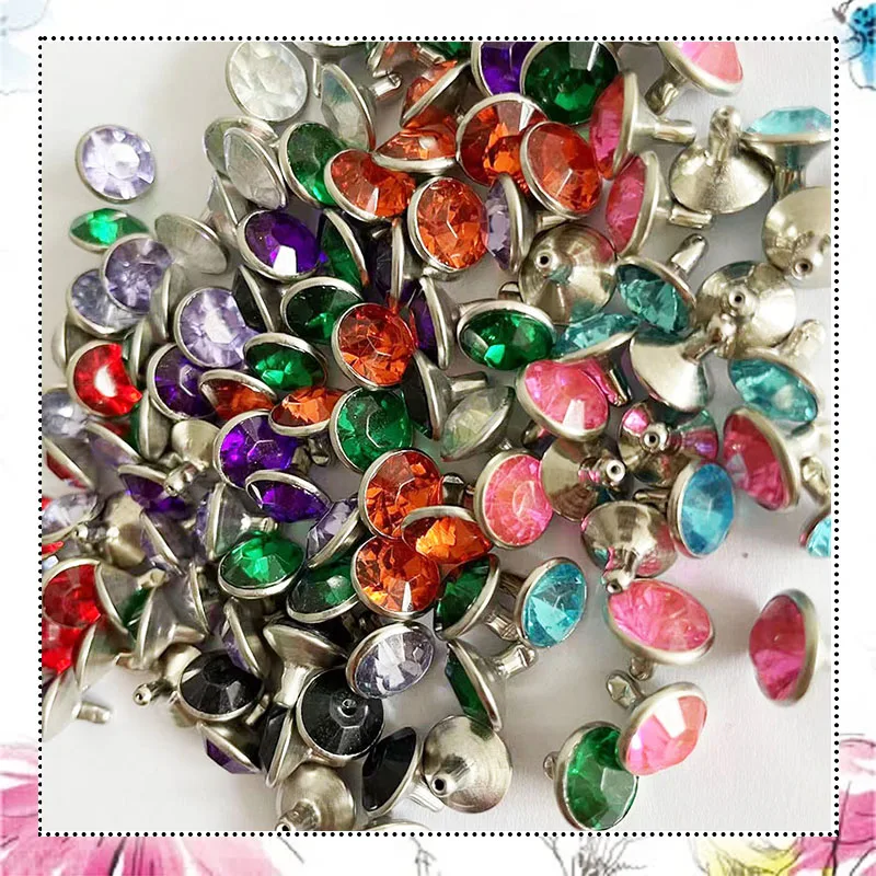 50Sets 10mm Crystal Rhinestone Rivets Diamond Studs For Leather Craft Bag Shoe Handmade DIY Making Accessories 10 Color Choice