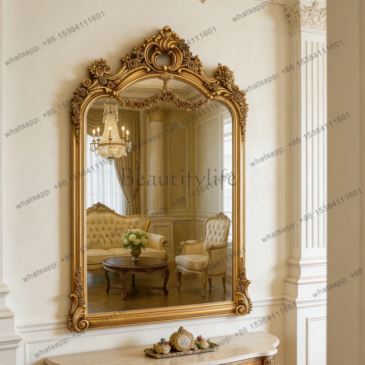 French retro bathroom mirror European carved porch decorative mirror