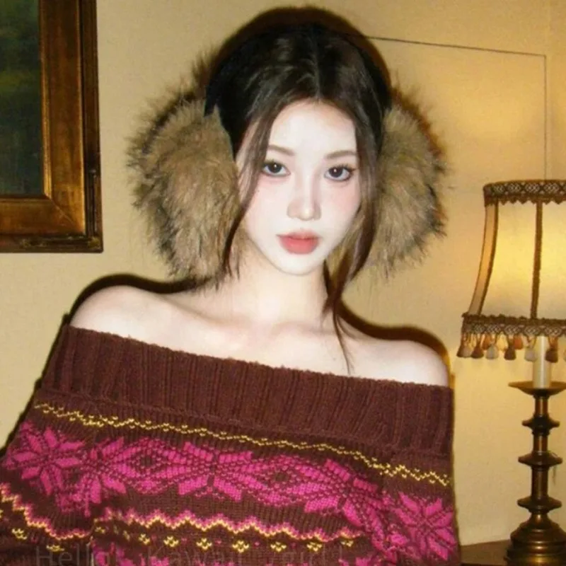 Y2K غطاء للأذنين عتيق للنساء من القطيفة لتدفئة الأذن في الشتاء مقاوم للرياح وحماية من البرد عصابة رأس قابلة للتعديل إكسسوارات شتوية عصرية