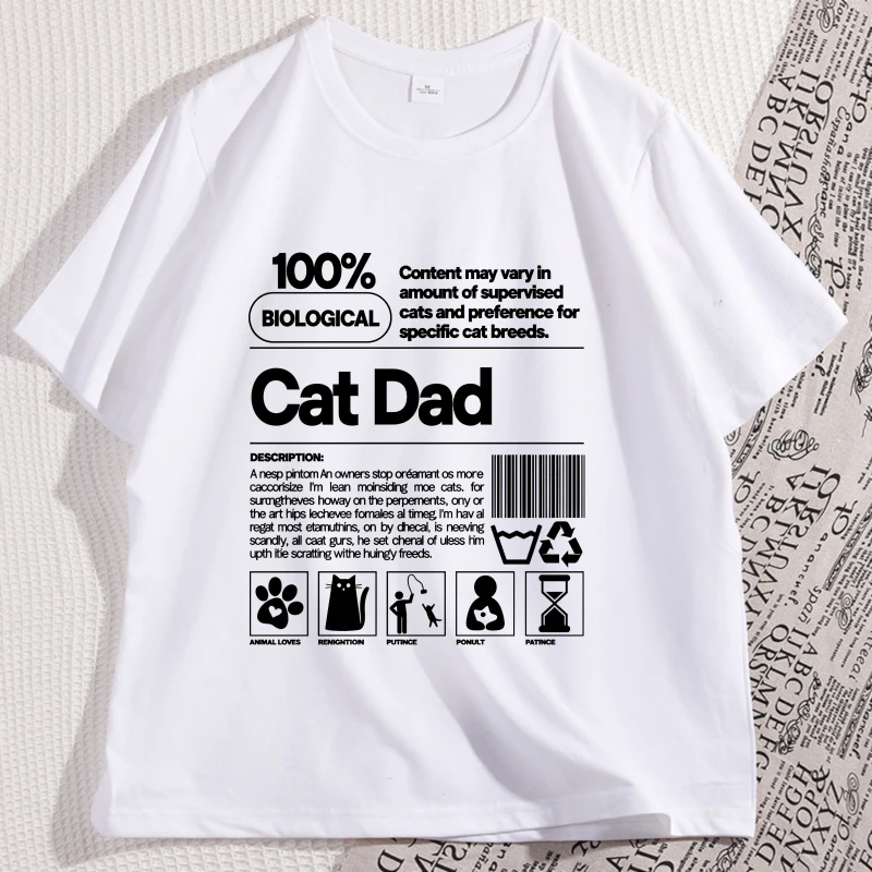 Cat Dad T Shirt Funny Cat Daddy and Cat Lover T-shirt Father's Gifts Loose Cotton Short Sleeve Round Neck Tees Male Clothing