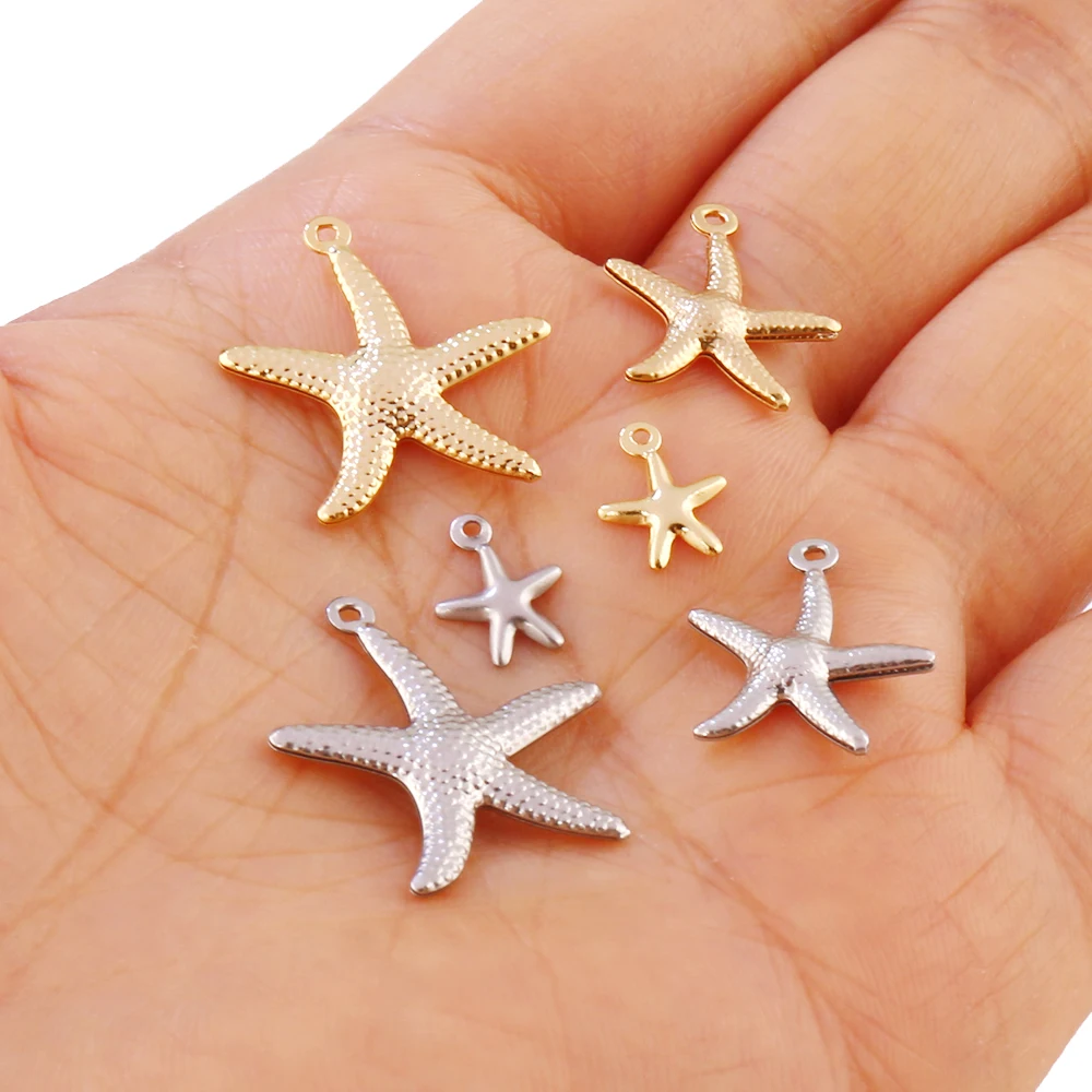 10Pcs Stainless Steel Classic Starfish Charms Gold Beach Shell Pendant for DIY Necklace Bracelet Ear Jewelry Making Accessories