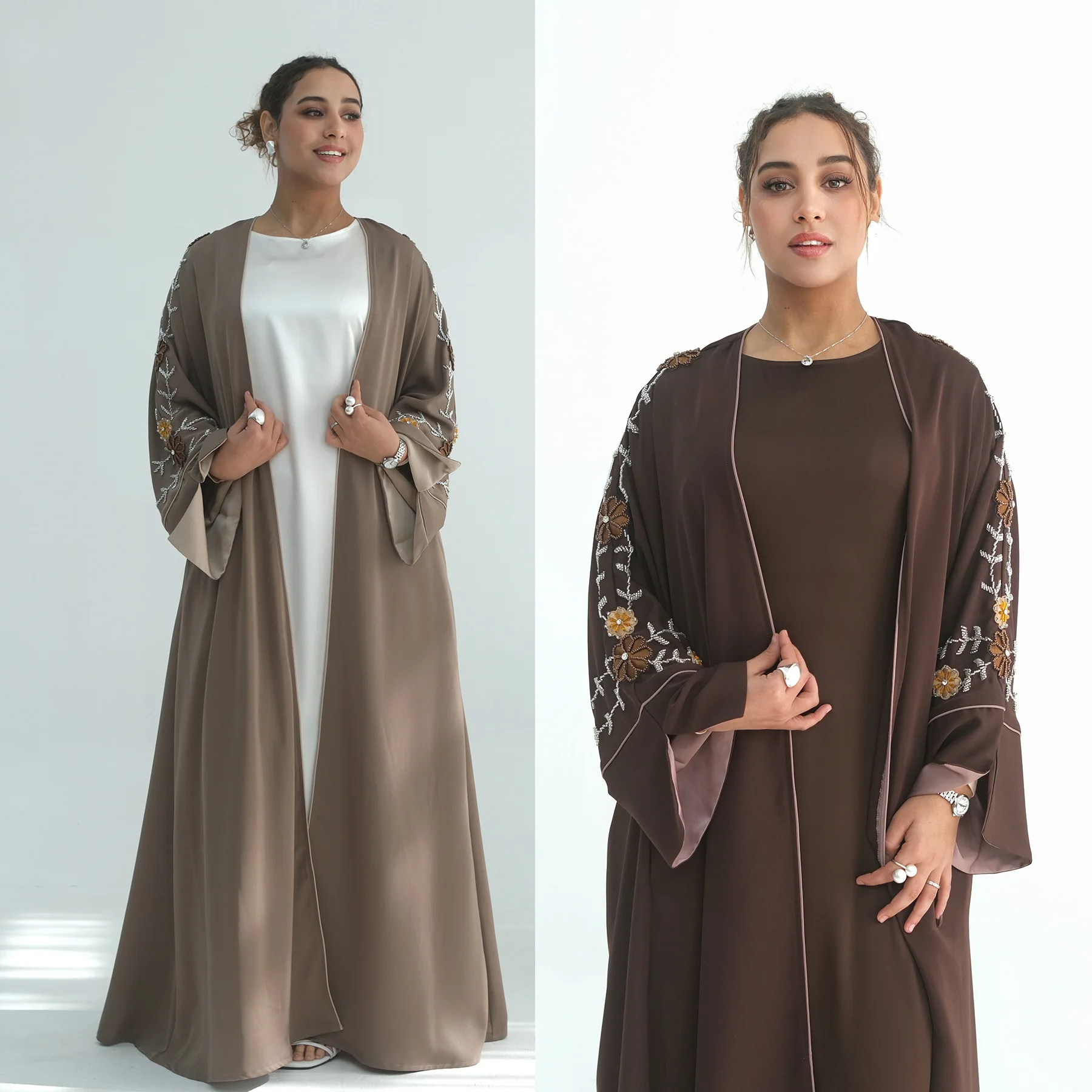 Eid Women Abaya Embroidery Beading Dubai Open Cardigan Muslim Jalabiya Ramadan Dubai  Islam Party Arab Long Robe Kaftan 2026
