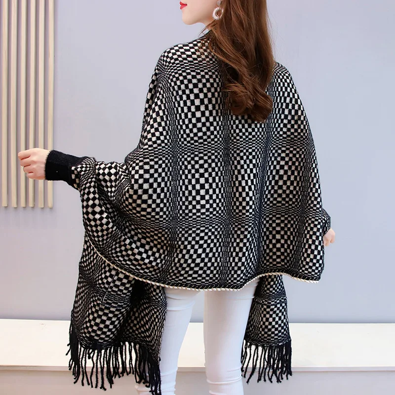 Poncho Cape en Velours pour Femme, Manches Chauve-Souris, Cardigan Long à Pompon Rond, Streetwear avec Poche, 3 Styles, Hiver