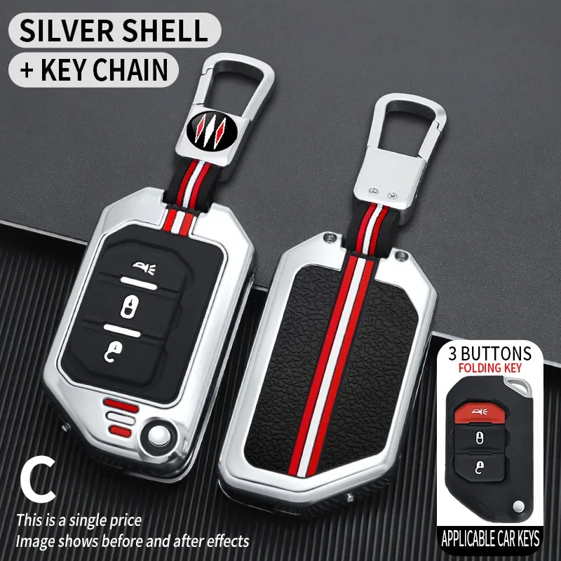 

Metal Car Key Cover Fob Case Shell for Jeep Wrangler Gladiator JL JLU Rubicon Sahara JLU JT 2018 2019 2020 2021 2022 Accessories