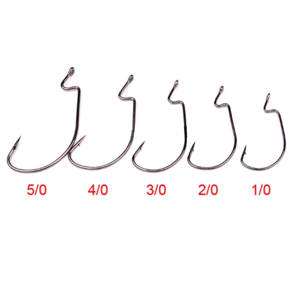 10Pcs/Lot Wide Gap Worm Fishing Hooks Jig Crank Big Bass Hook Black High Carbon Steel Crank Barbed Hook for Soft Fishing Lure — zdjęcie 5