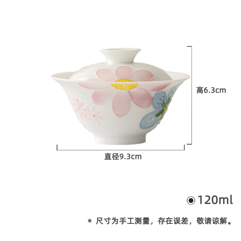 Jade Clay White Porcelain Thin Body Hand-painted Arita-yaki Full Flower Covered Bowl Kung Fu Tea Set Household Ceramic Imitation