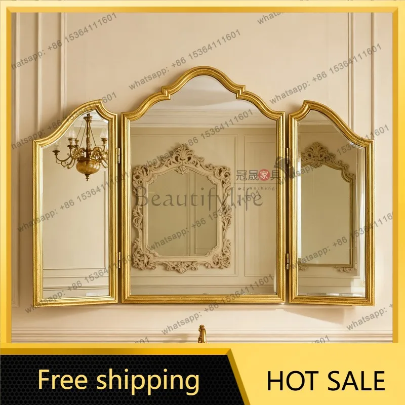 LS French retro folding bathroom tri-fold vanity mirror toilet sink wall-mounted three-sided mirror