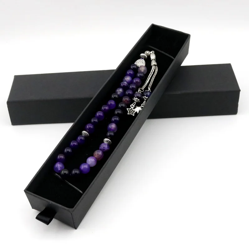 8 mm Arab 33 Tasbih and Gift Box Natural Agate  Tesbih Ramadan Bracelet Father's Gift Muslim Men's Gift Tesbih Prayer